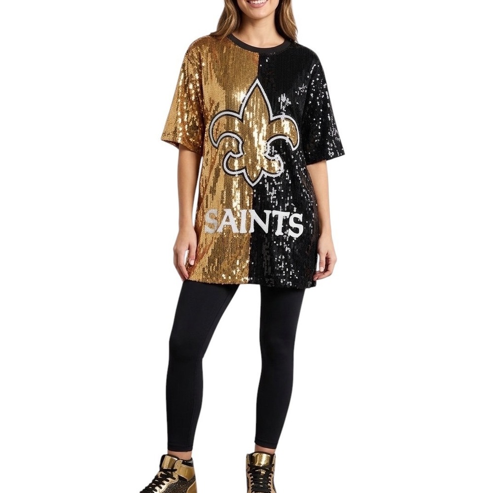 New Orleans Saints Sequin Tunic Dress in Gold and Black NFL Bling